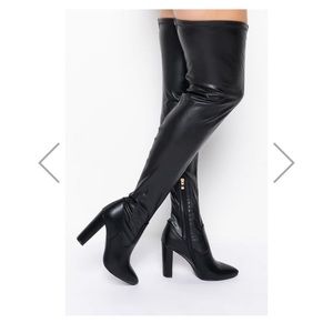 The AZALEA WANG Over-the-knee Faux Leather Boots